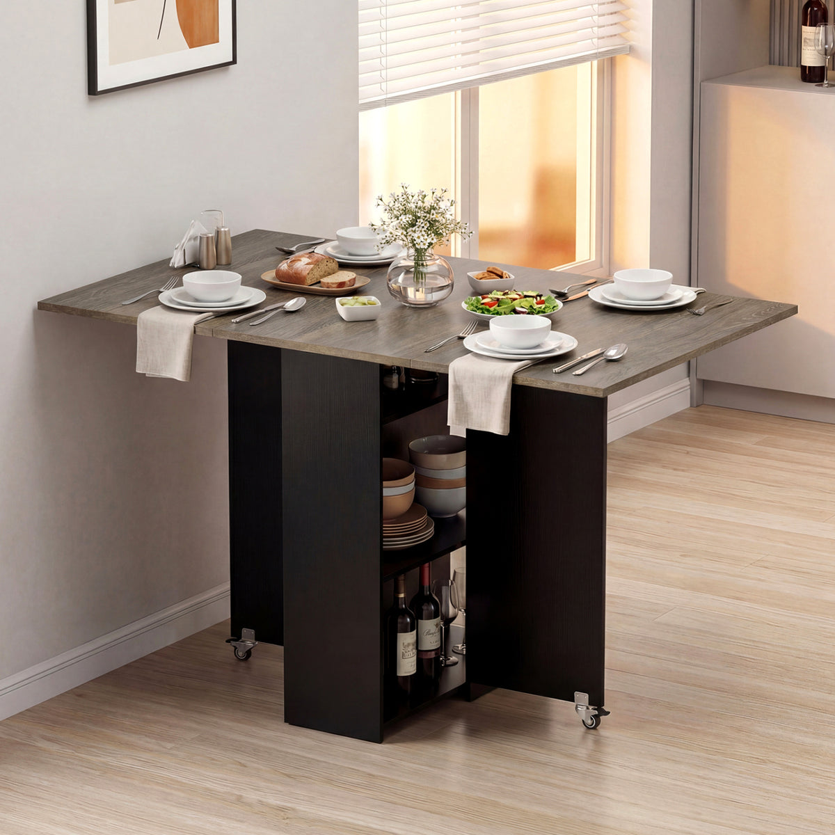Farmhouse Extendable Dining Table with Storage & Wheels, Oak