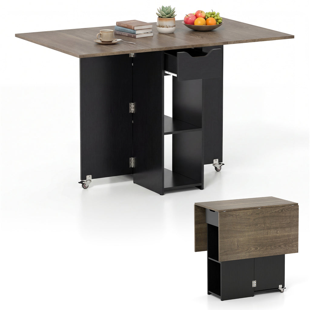 Farmhouse Extendable Dining Table with Storage & Wheels, Oak