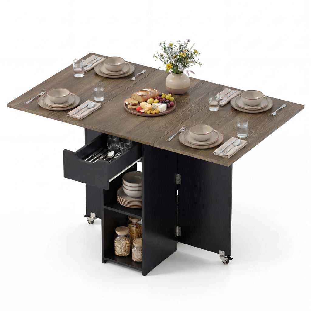 Farmhouse Extendable Dining Table with Storage & Wheels, Oak