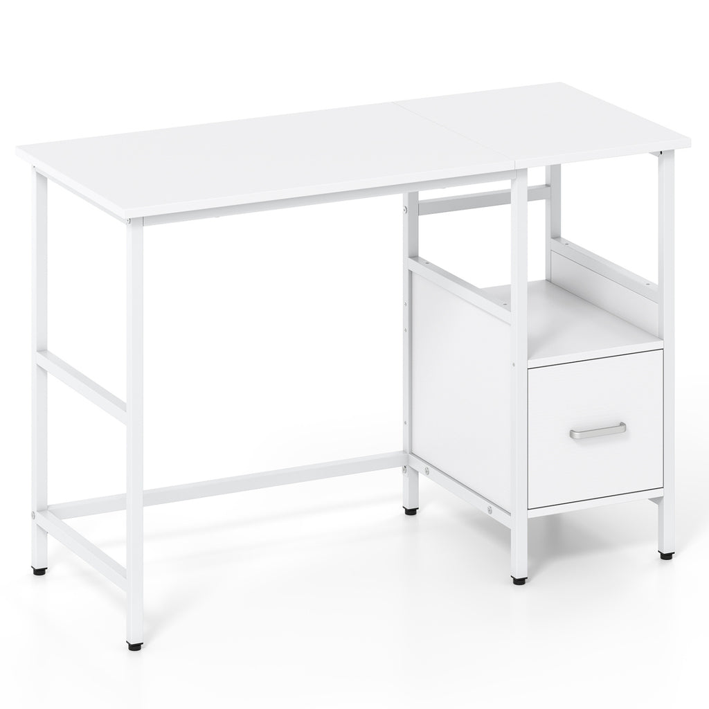 Modern Computer Desk with Storage Drawer & Shelf, White