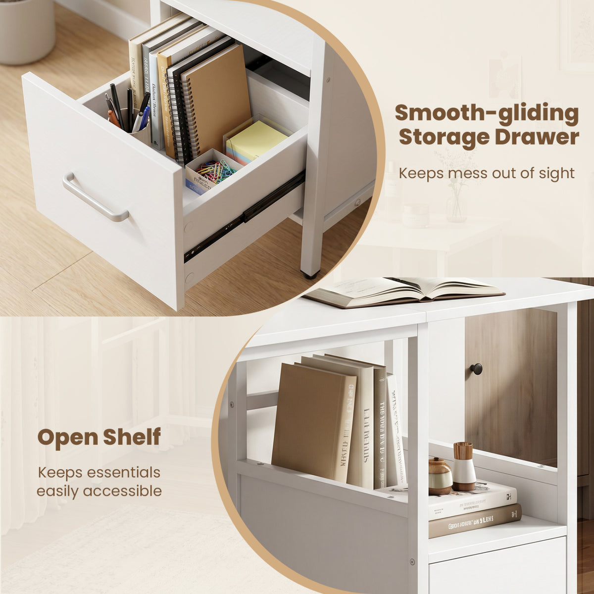 Modern Computer Desk with Storage Drawer & Shelf, White