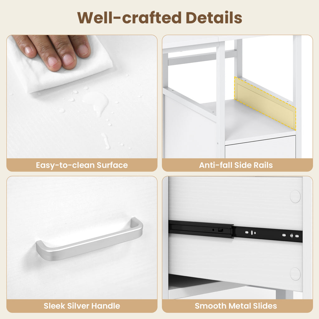 Modern Computer Desk with Storage Drawer & Shelf, White