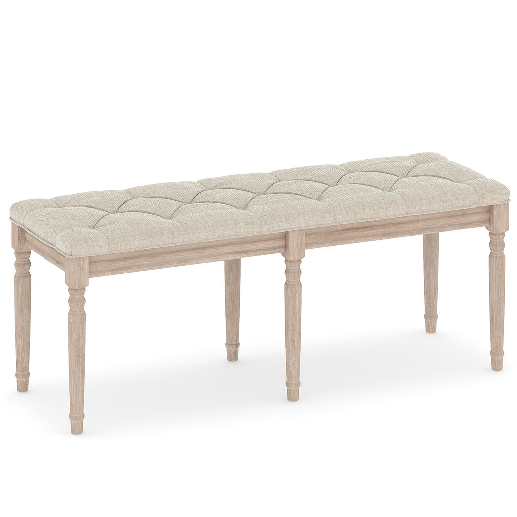 47.5 Inch Upholstered Bench with Carved Rubber Wood Legs and Padded