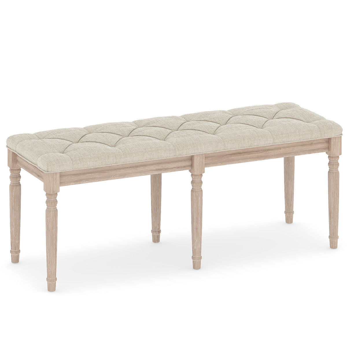 47.5 Inch Upholstered Bench with Carved Rubber Wood Legs and Padded