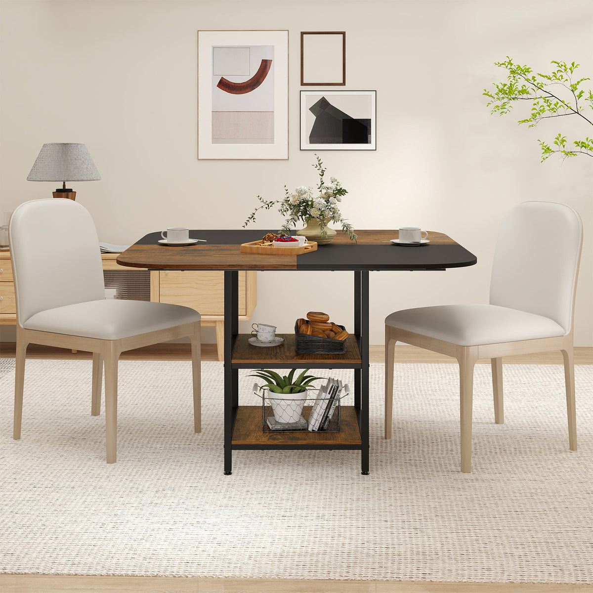 47.5 Inch Dining Table with Mix-Colored Tabletop - Rustic Brown