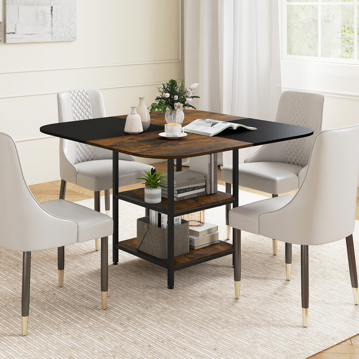47.5 Inch Dining Table with Mix-Colored Tabletop - Rustic Brown