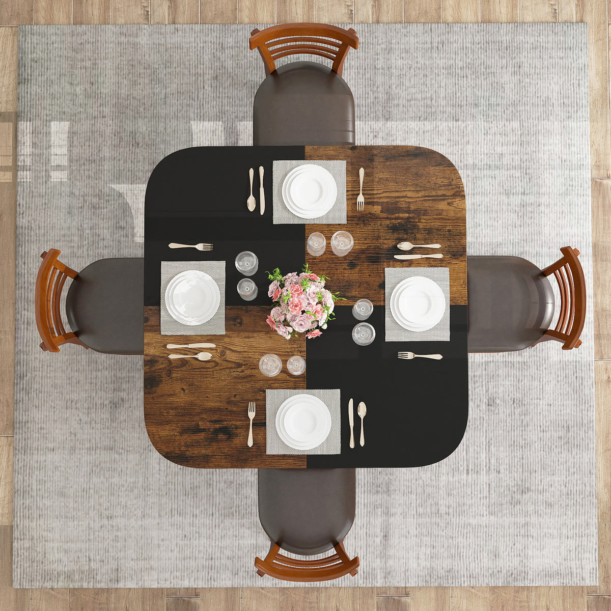 47.5 Inch Dining Table with Mix-Colored Tabletop - Rustic Brown