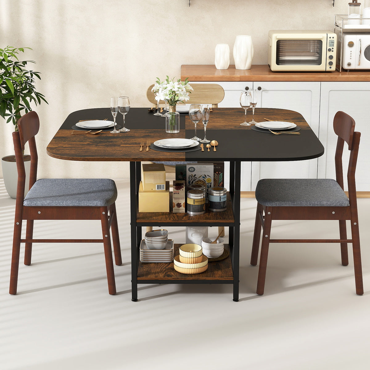 47.5 Inch Dining Table with Mix-Colored Tabletop - Rustic Brown