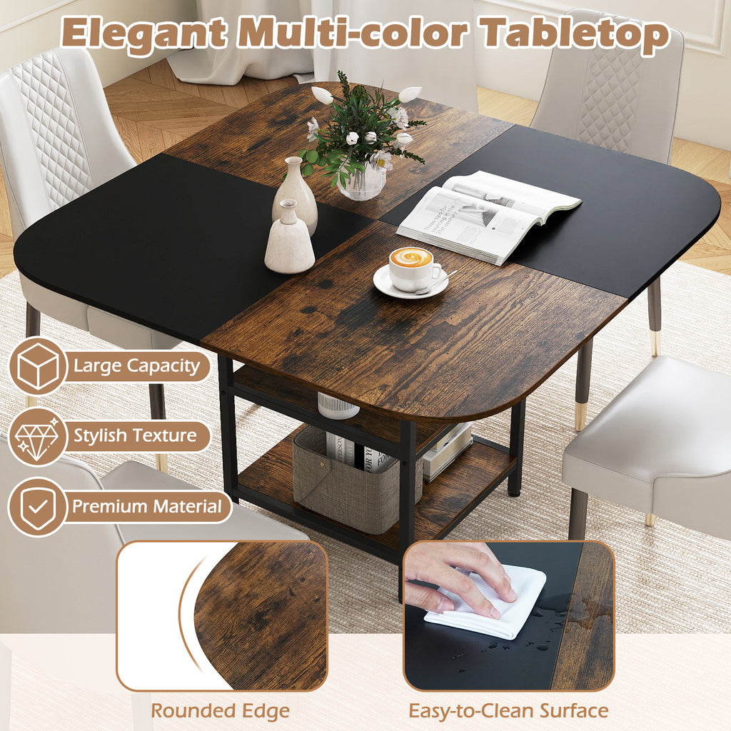 47.5" Modern Dining Table with Storage Shelves - Rustic Brown