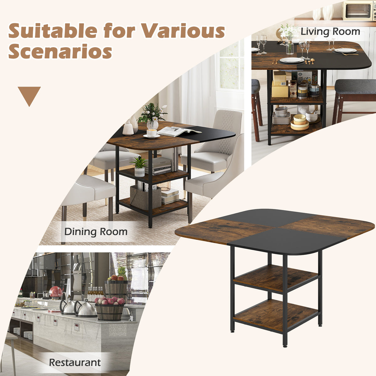 47.5" Modern Dining Table with Storage Shelves - Rustic Brown