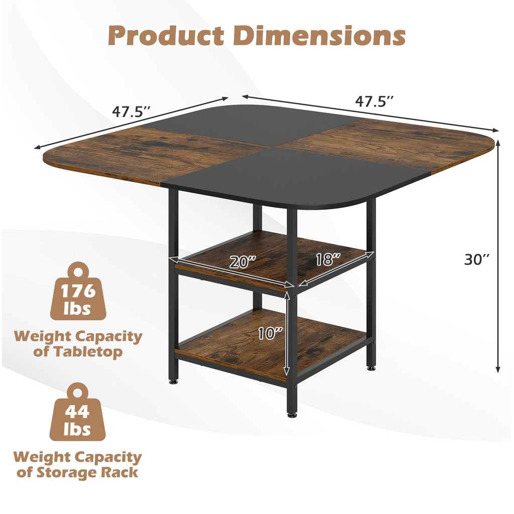 47.5" Modern Dining Table with Storage Shelves - Rustic Brown