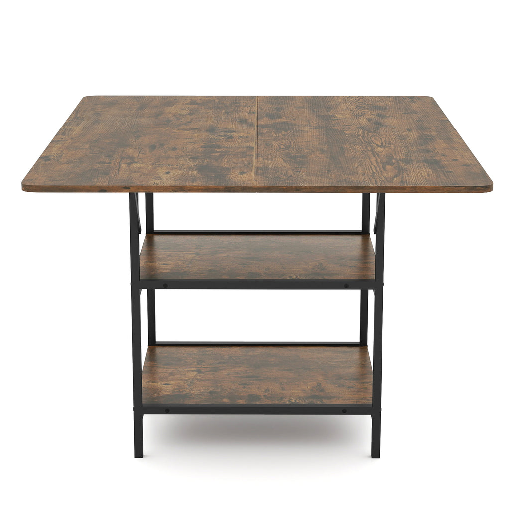 47 Inch Dining Table with Storage Shelves, Rustic Brown
