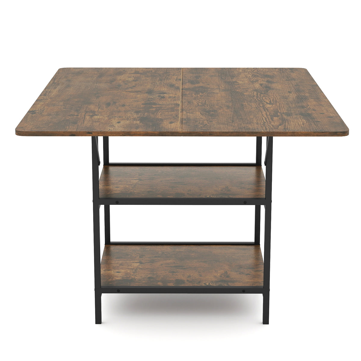 47 Inch Dining Table with Storage Shelves, Rustic Brown