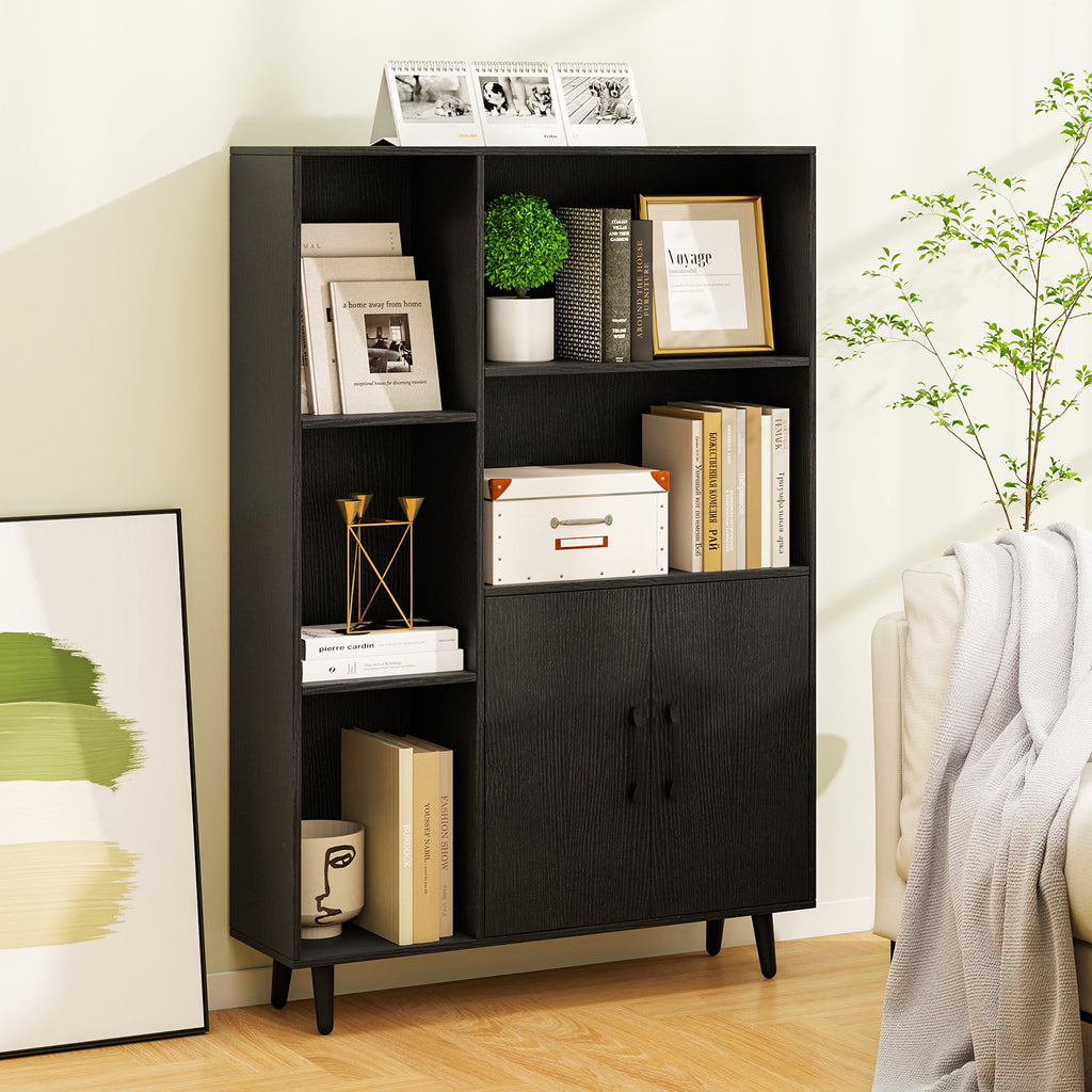 47-Inch Floor Bookshelf with 5 Open Compartments, Black