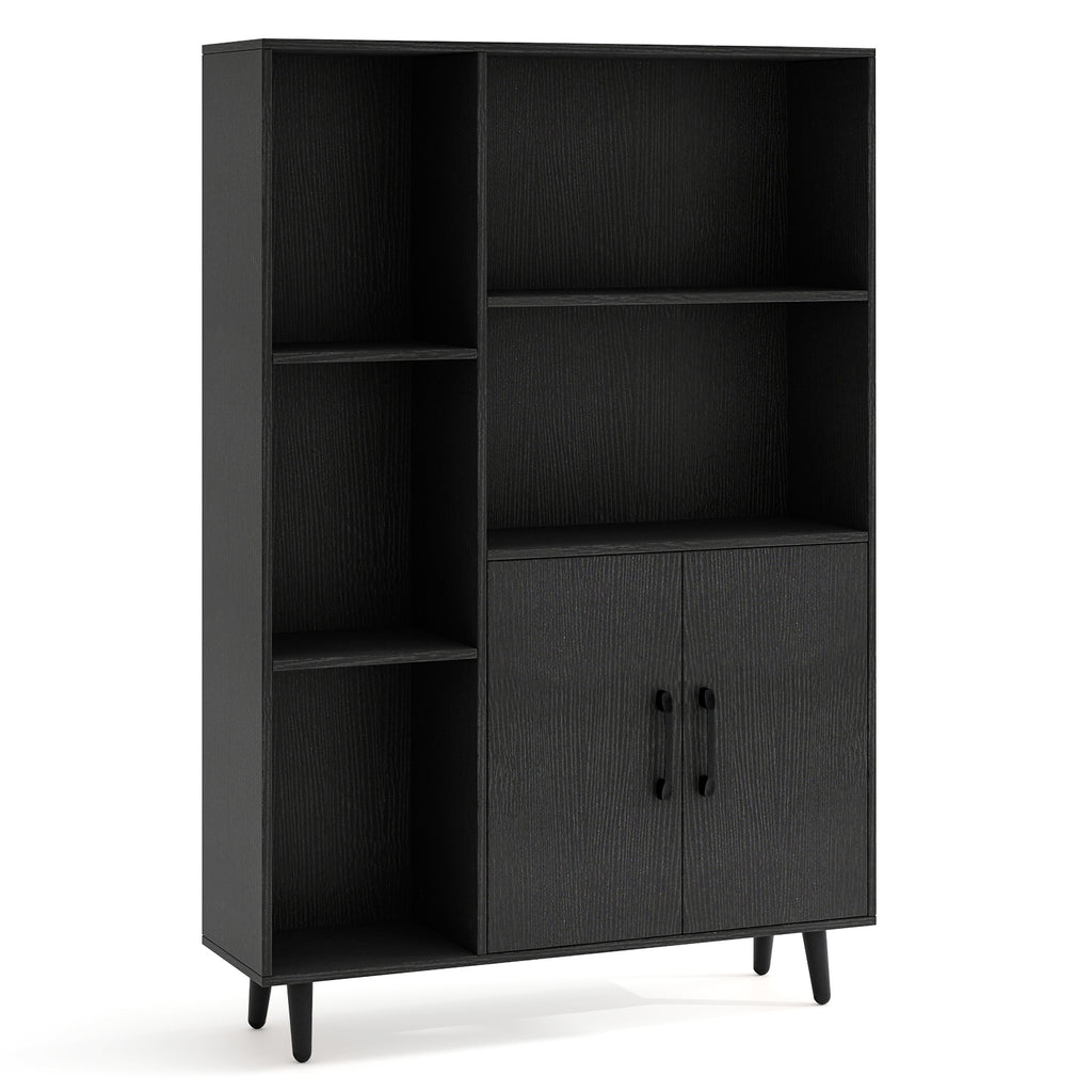 47-Inch Floor Bookshelf with 5 Open Compartments, Black