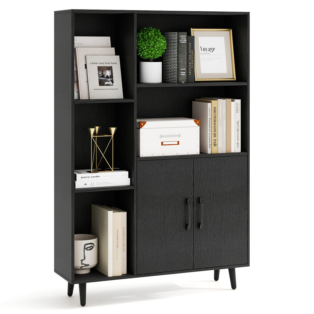 47-Inch Floor Bookshelf with 5 Open Compartments, Black