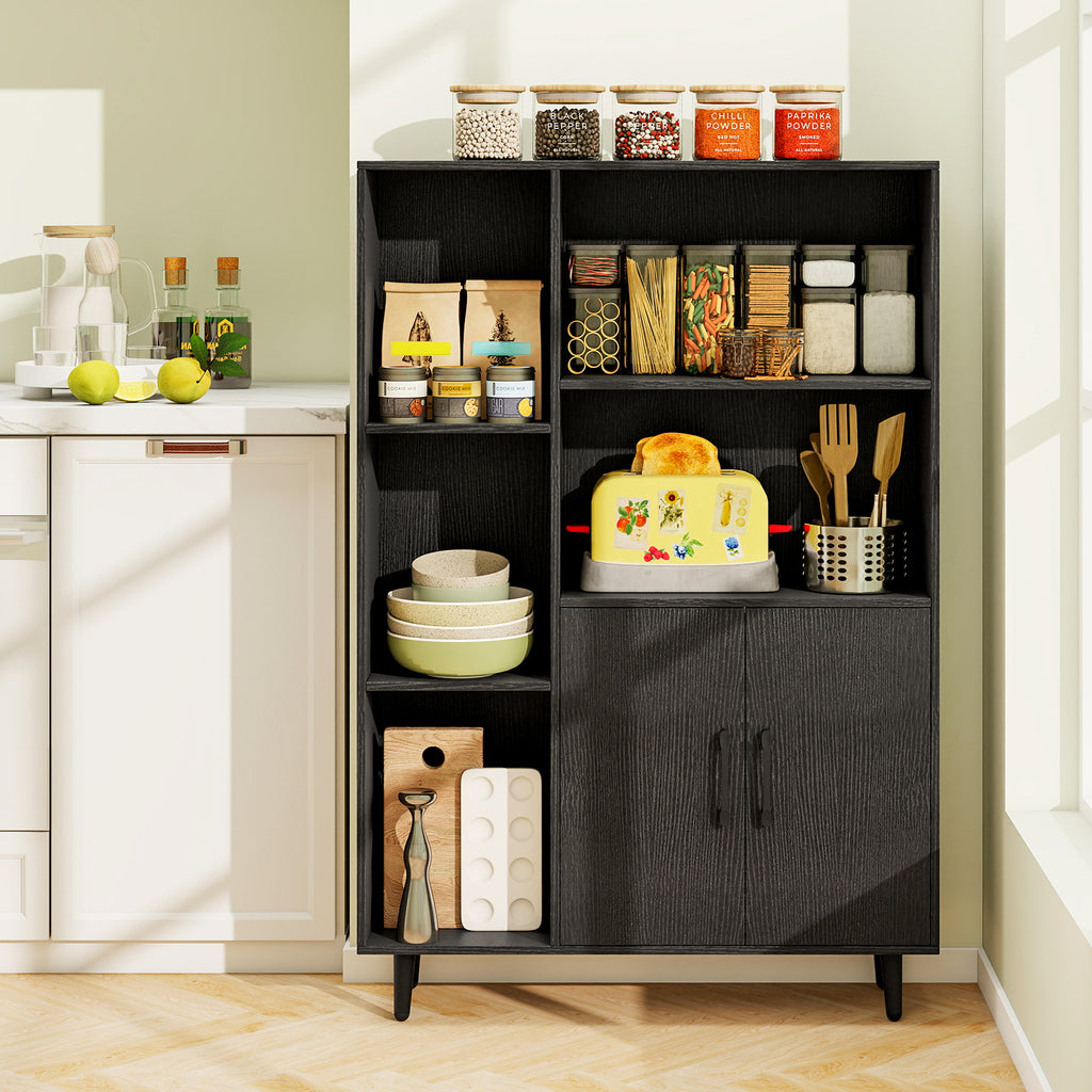 47-Inch Floor Bookshelf with 5 Open Compartments, Black