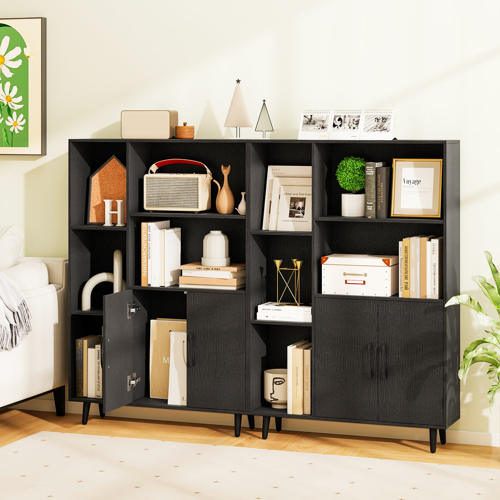 47-Inch Floor Bookshelf with 5 Open Compartments, Black