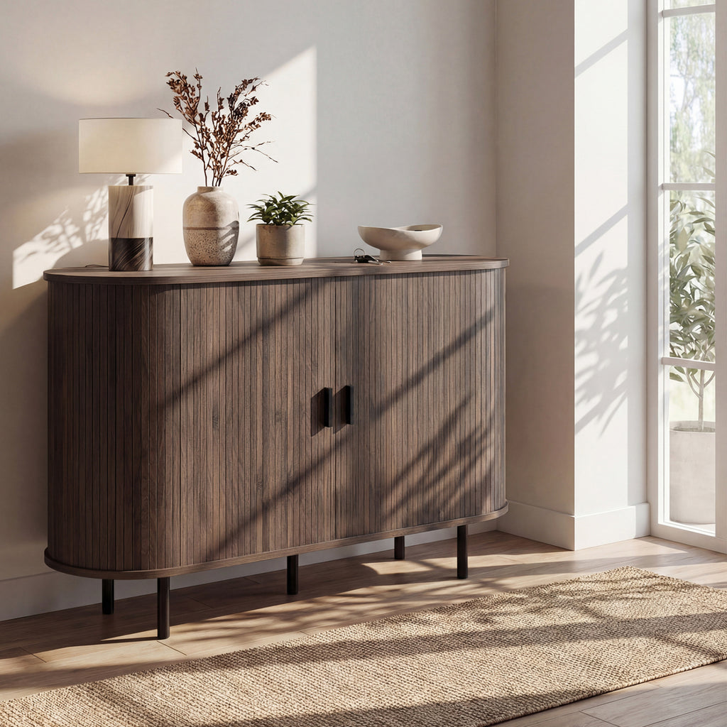 47 Inch Fluted Sideboard with Sliding Doors - Gray