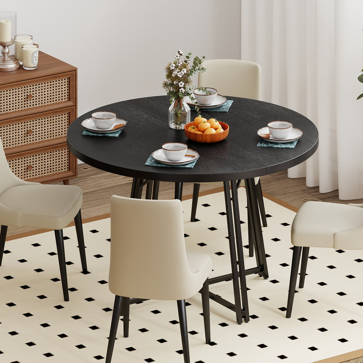 47-Inch Round Dining Table for 4-6 People - Rustic Brown