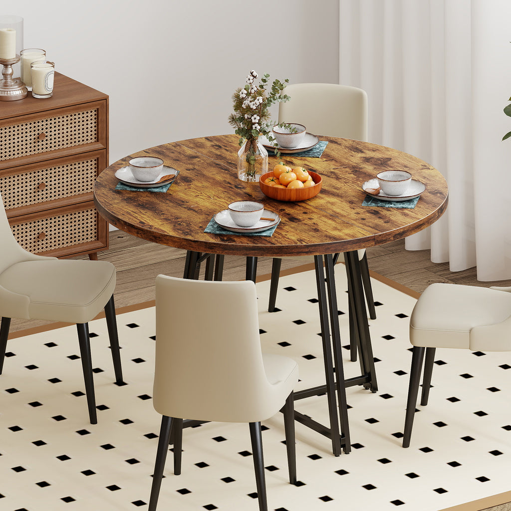 47-Inch Round Dining Table for 4-6 People - Rustic Brown
