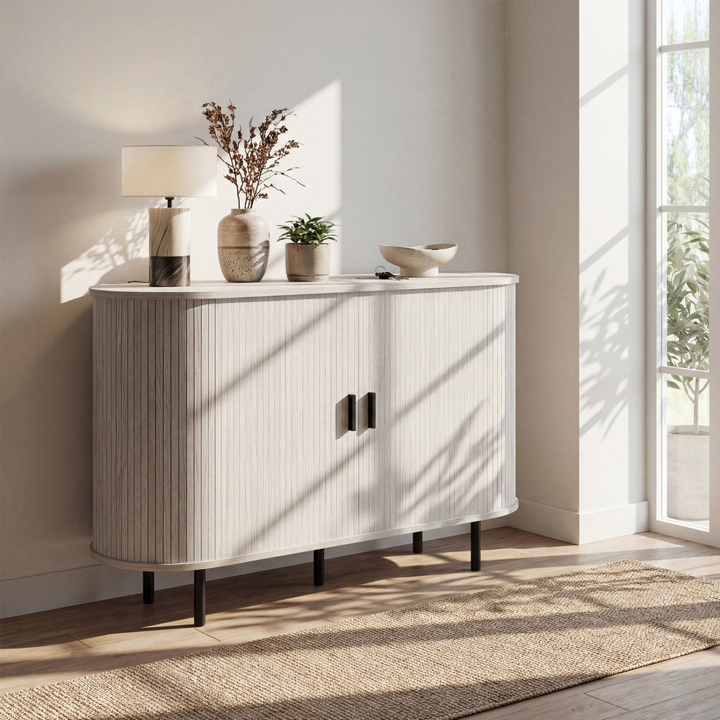47 Inch Fluted Sideboard with Sliding Doors - Gray