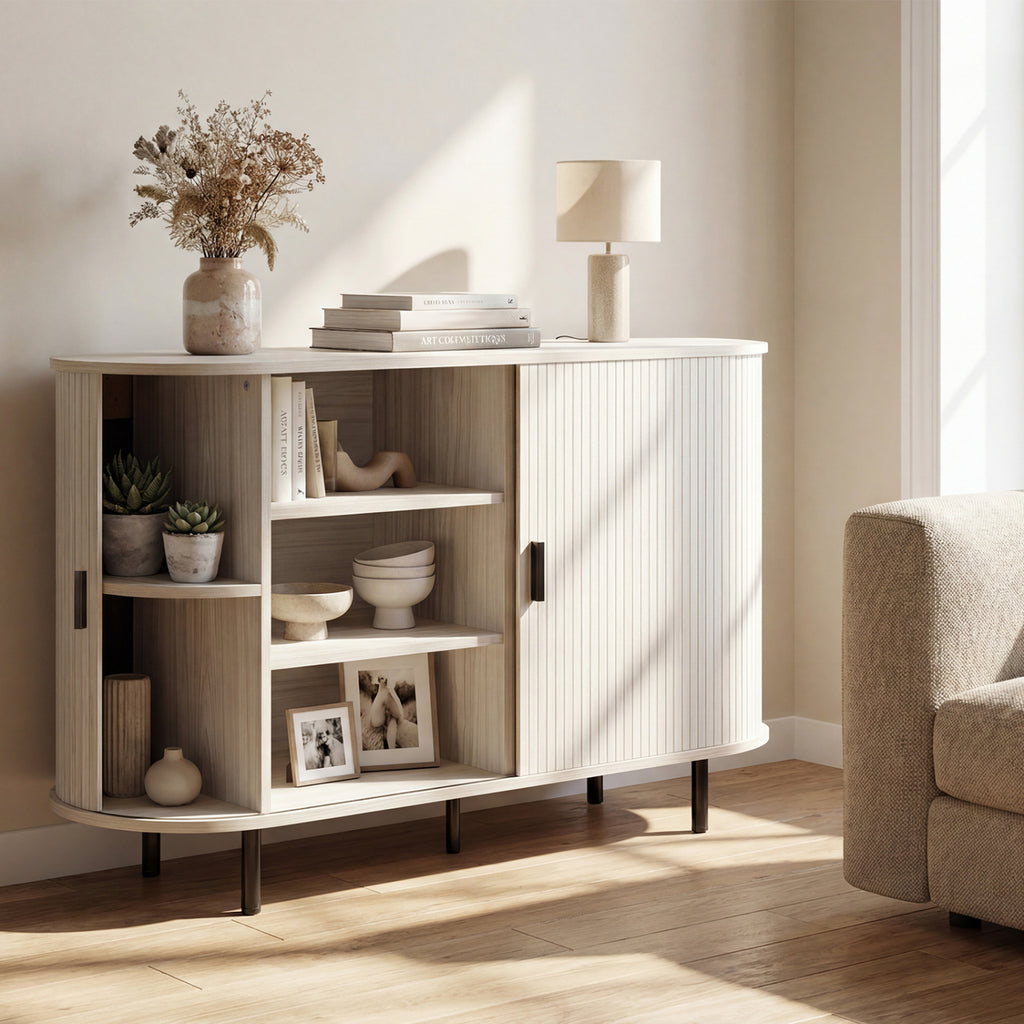47 Inch Fluted Sideboard with Sliding Doors - Gray