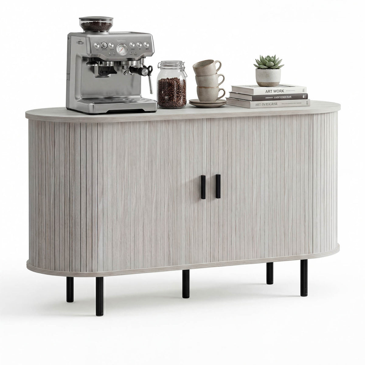 47 Inch Fluted Sideboard with Sliding Doors - Gray