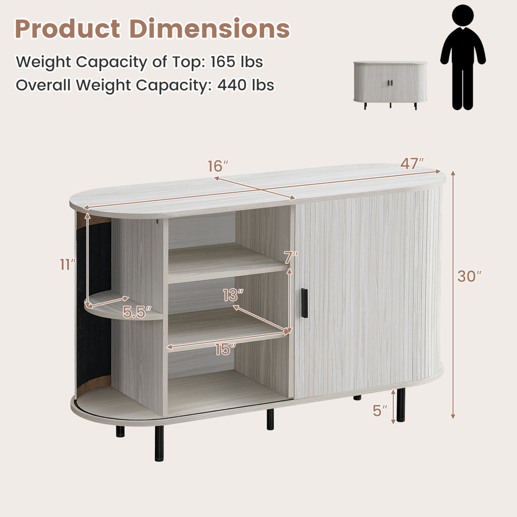 47 Inch Fluted Sideboard with Sliding Doors - Gray