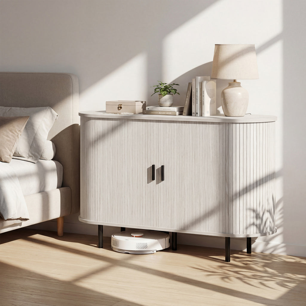 47 Inch Fluted Sideboard with Sliding Doors - Gray