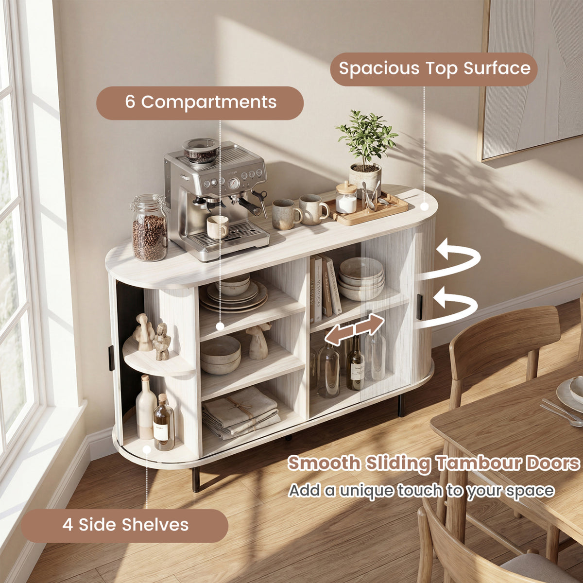 47 Inch Fluted Sideboard with Sliding Doors - Gray
