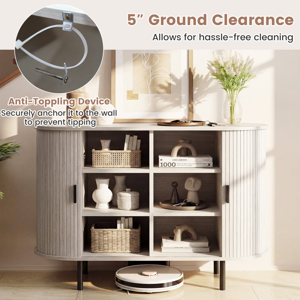 47 Inch Fluted Sideboard with Sliding Doors - Gray