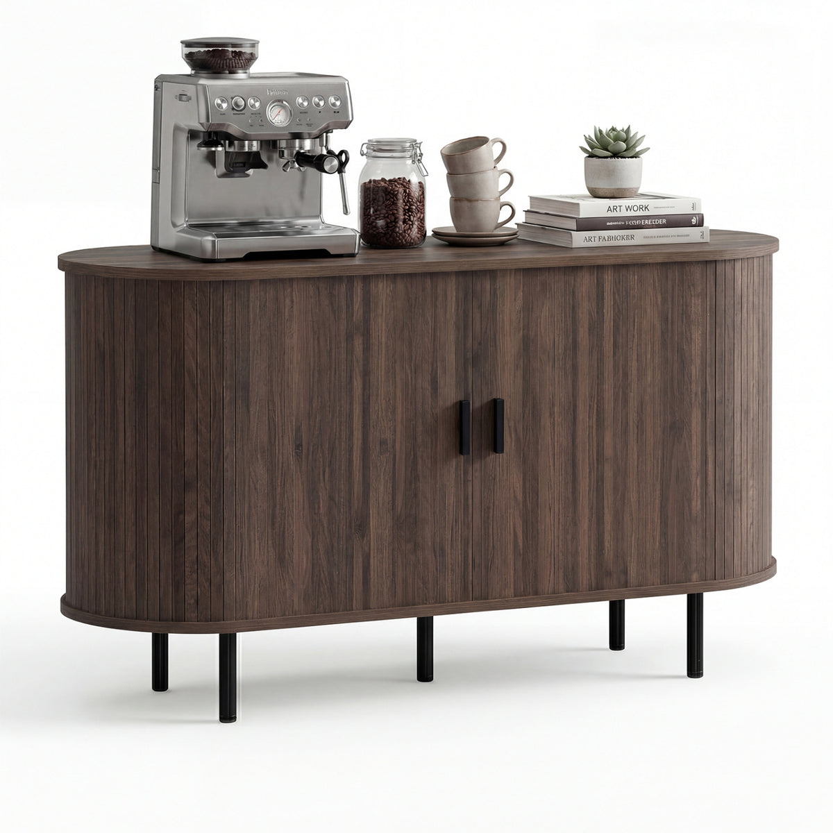 47 Inch Fluted Sideboard with Sliding Doors - Gray