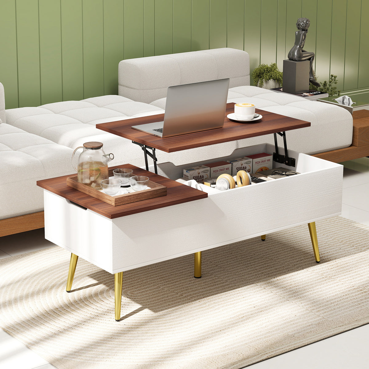 47 Inch Lift Top Coffee Table with Storage - Walnut