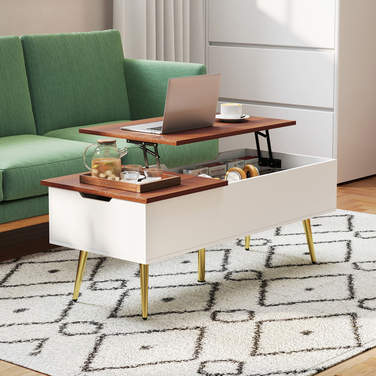47 Inch Lift Top Coffee Table with Storage - Walnut