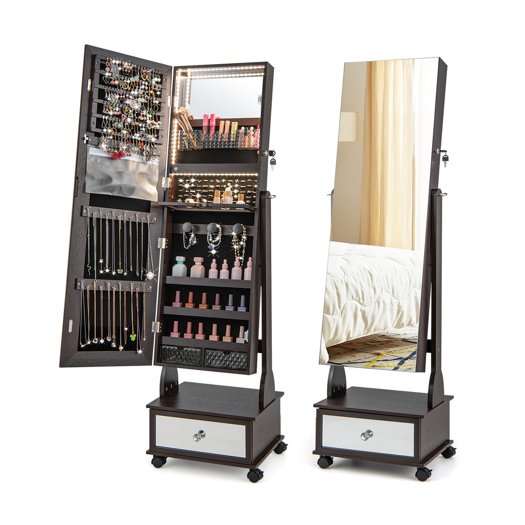 42.5" Lockable Jewelry Mirror Cabinet with LED Lights - Black