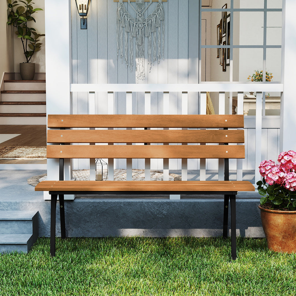 47 Inch Outdoor Acacia Wood Bench with Metal Frame