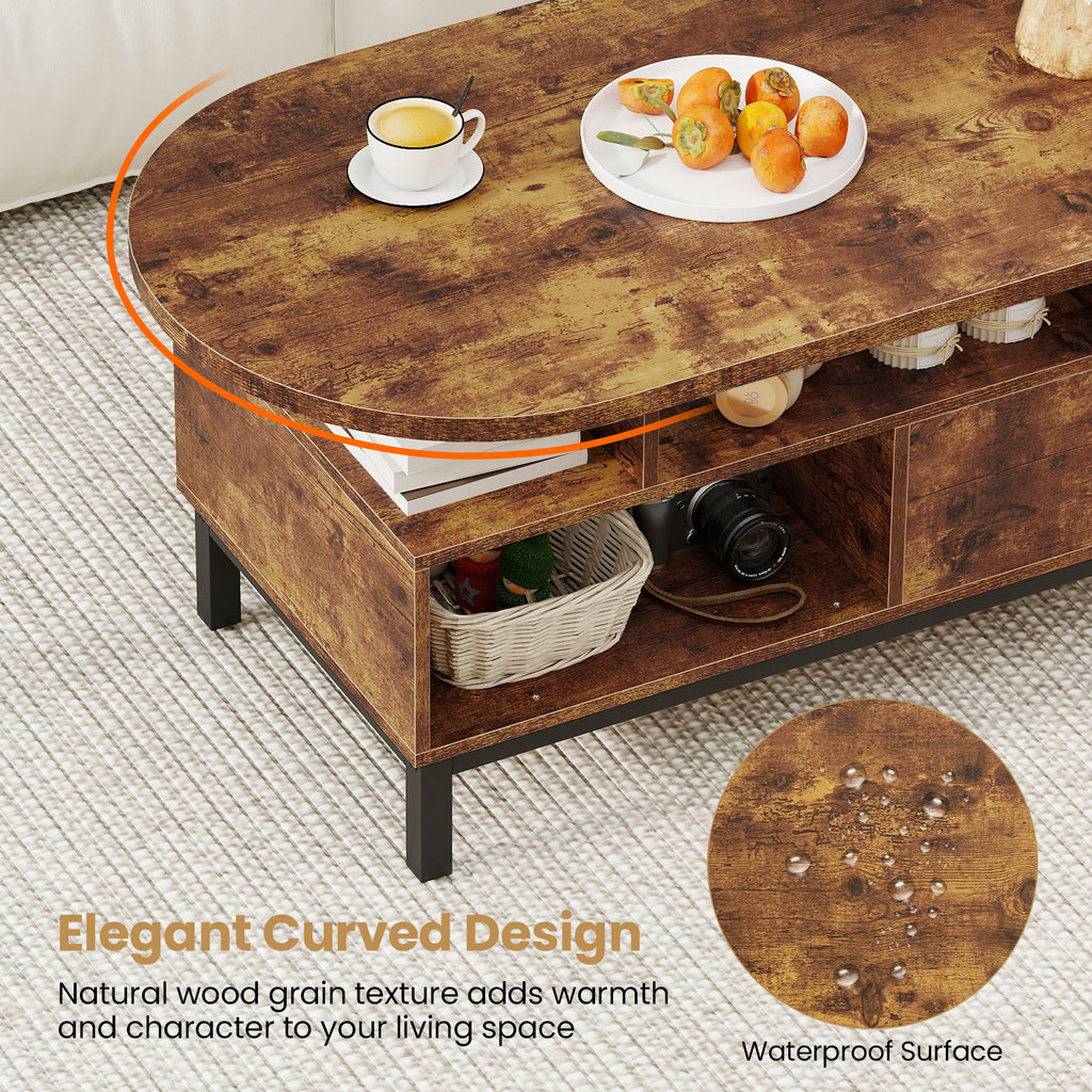 47 Inch Oval Coffee Table with Storage – Rustic Brown
