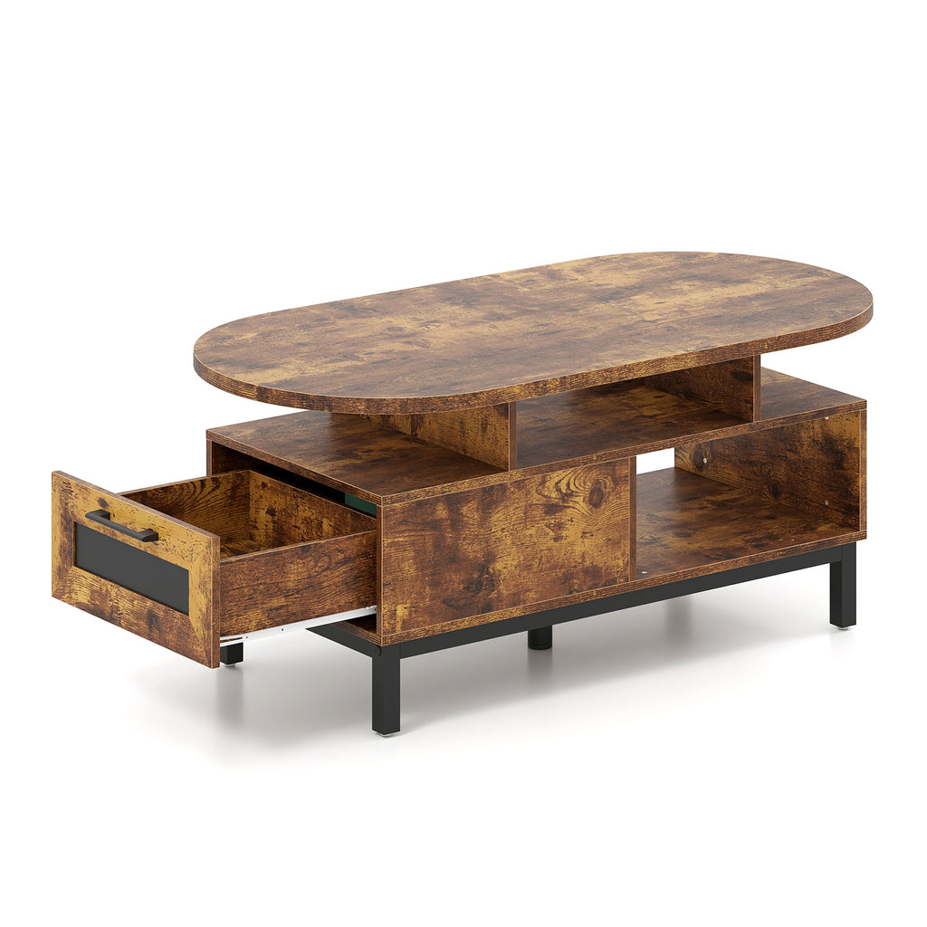 47 Inch Oval Coffee Table with Storage – Rustic Brown