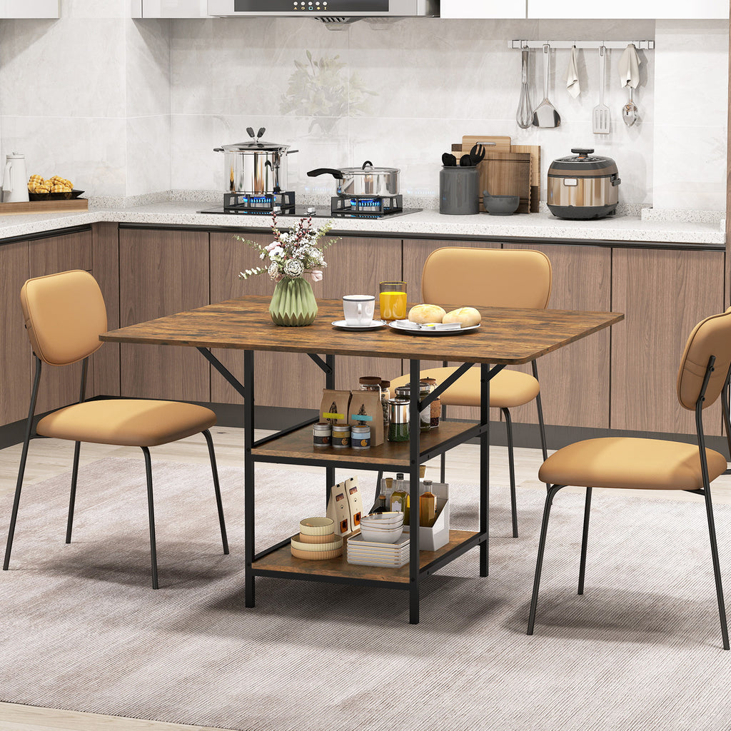 47 Inch Dining Table with Storage Shelves, Rustic Brown