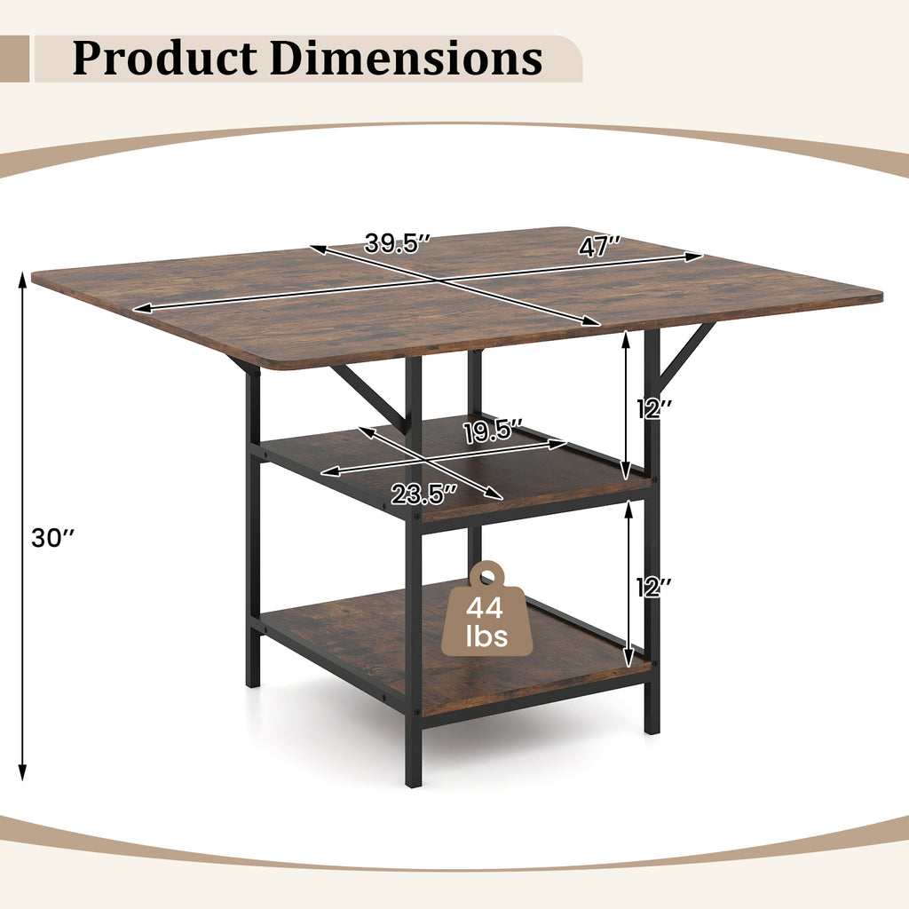47 Inch Dining Table with Storage Shelves, Rustic Brown