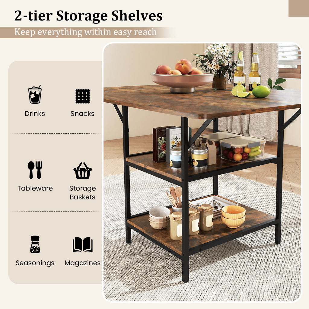 47 Inch Dining Table with Storage Shelves, Rustic Brown