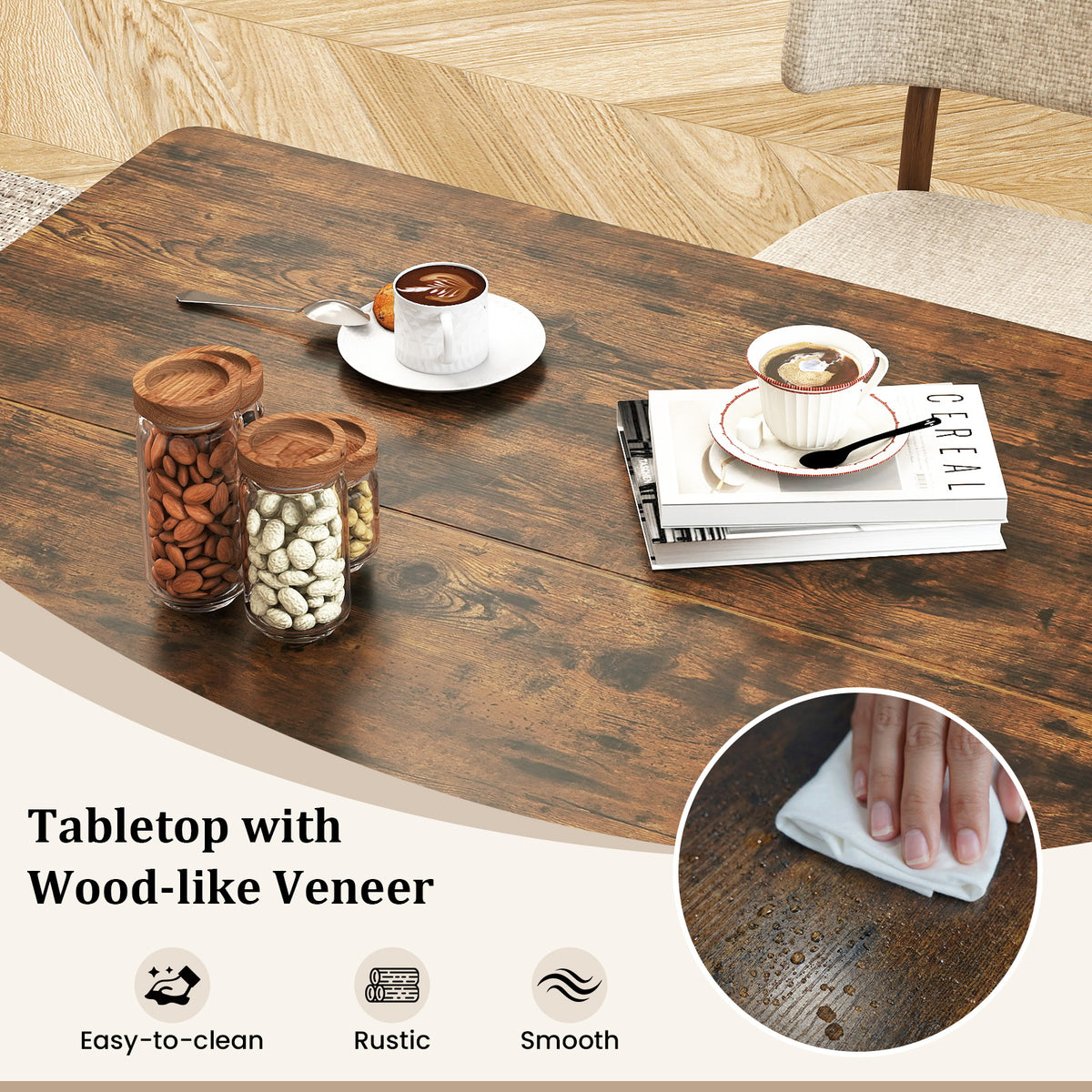47 Inch Dining Table with Storage Shelves, Rustic Brown