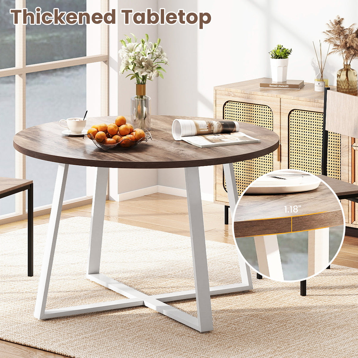 47 Inch Round Dining Table with X-Shaped Base - Natural