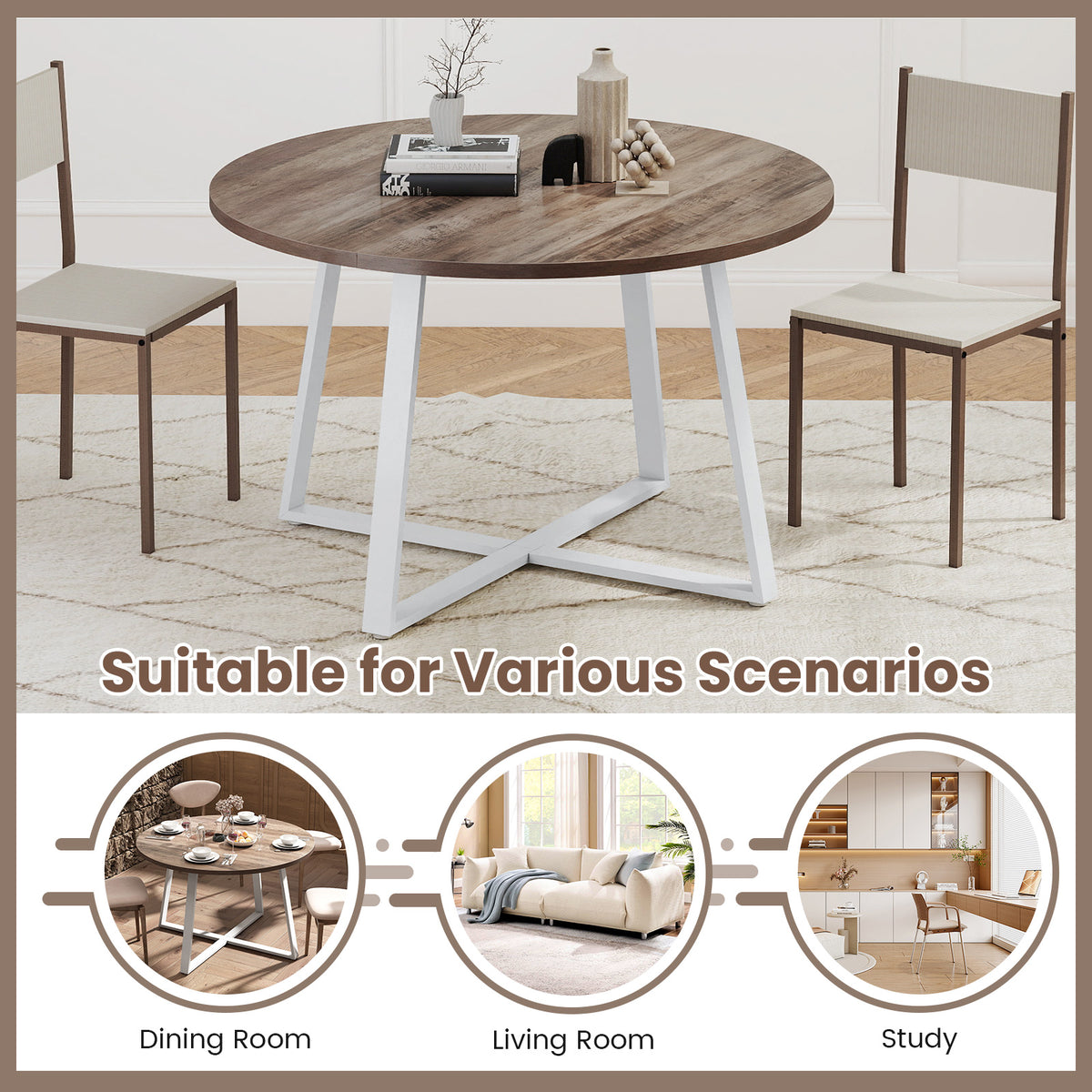 47 Inch Round Dining Table with X-Shaped Base - Natural