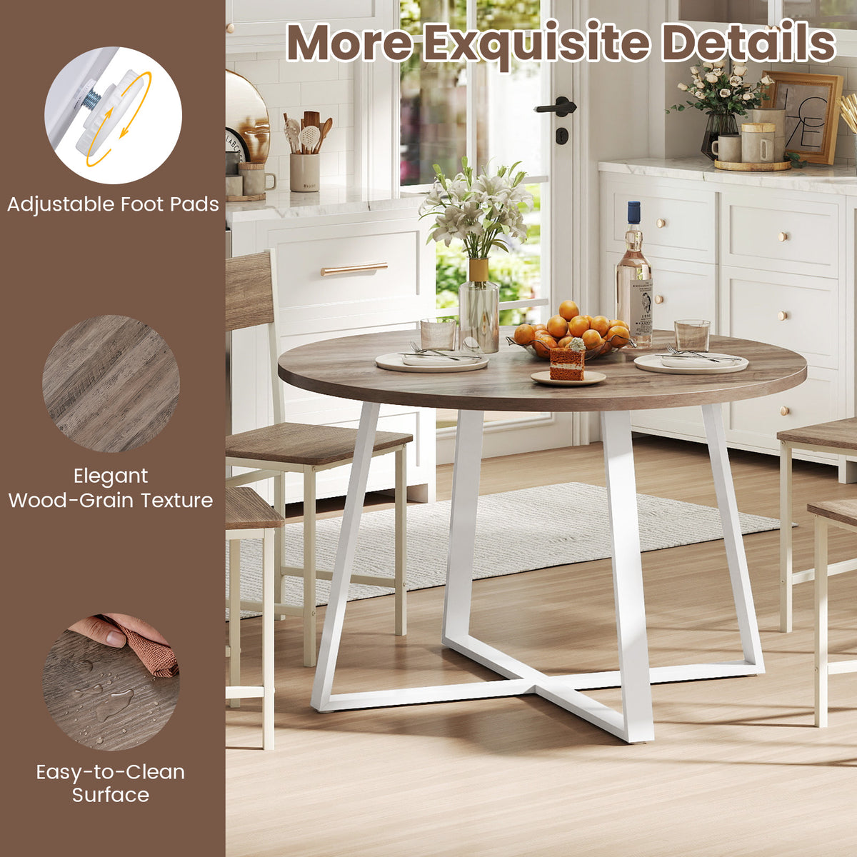 47 Inch Round Dining Table with X-Shaped Base - Natural