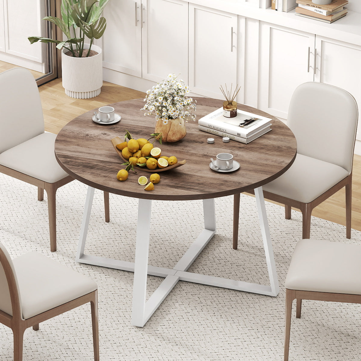 47 Inch Round Dining Table with X-Shaped Base - Natural