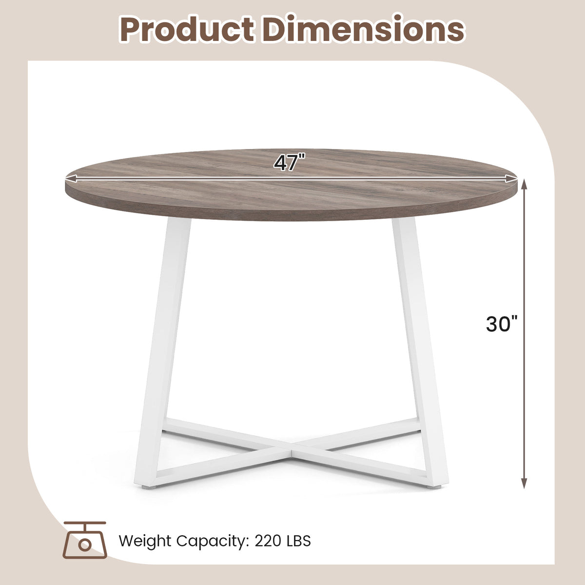 47 Inch Round Dining Table with X-Shaped Base - Natural