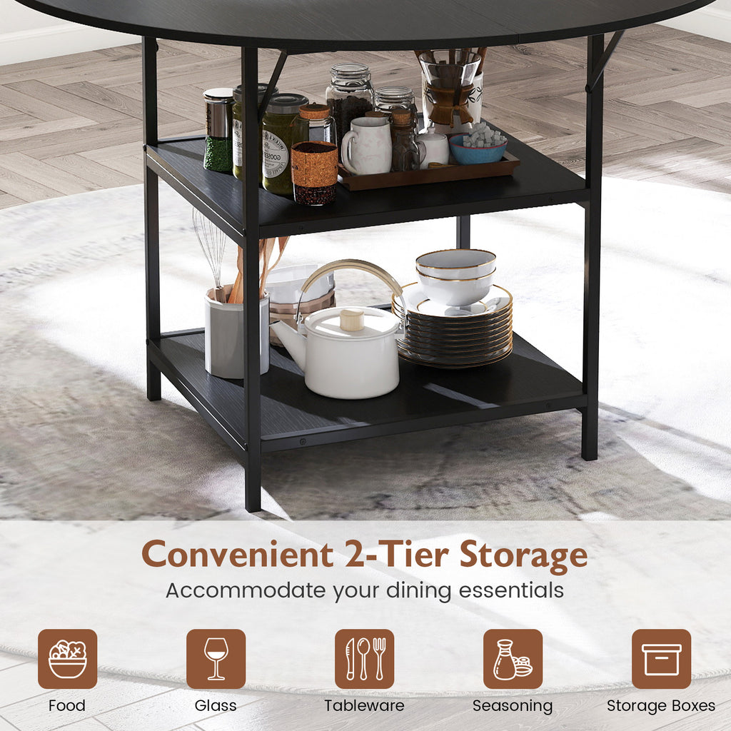 47 Inch Round Dining Table with Storage - Black