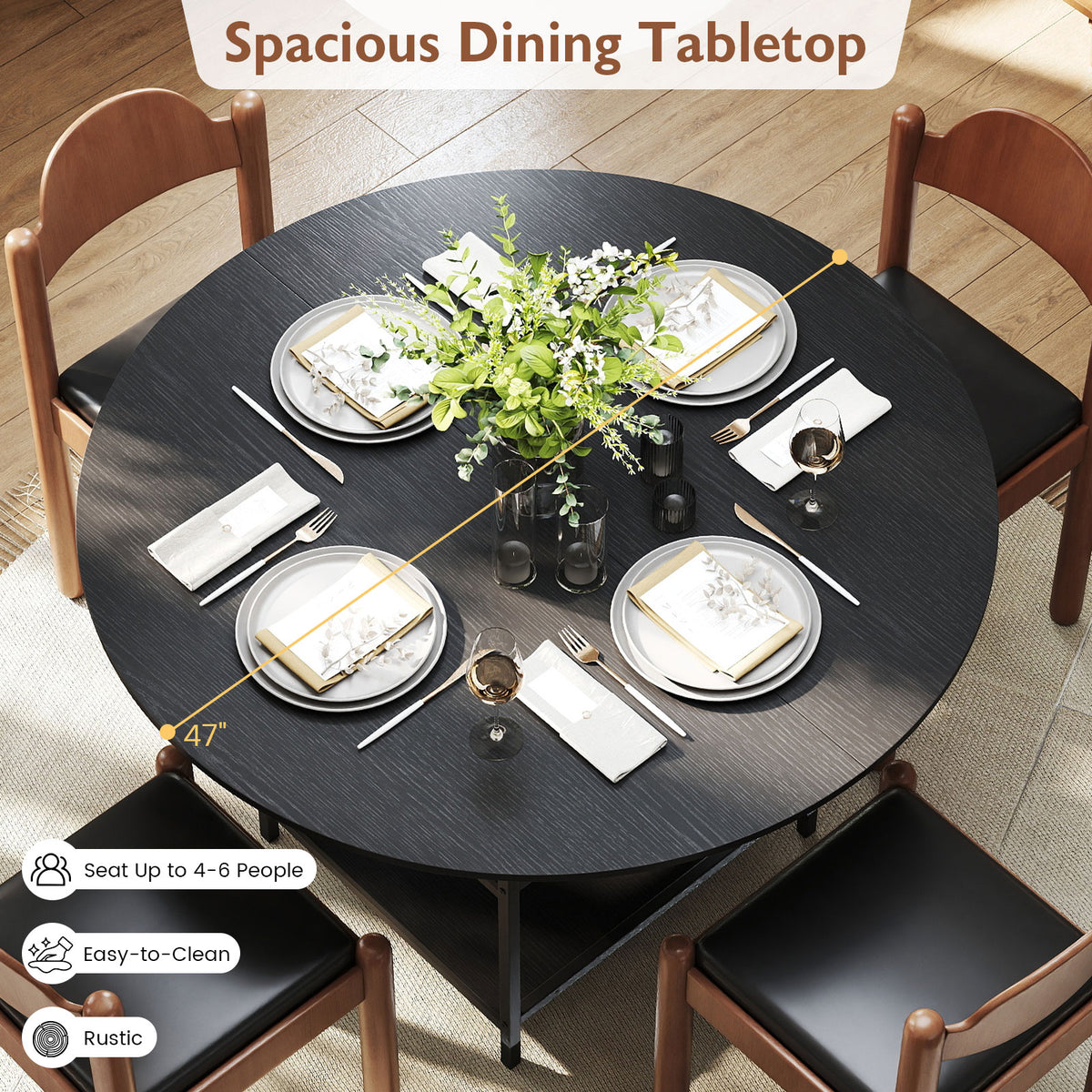 47 Inch Round Dining Table with Storage - Black